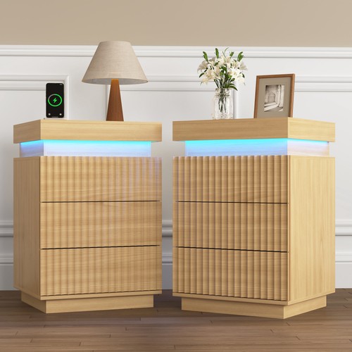 2pcs wood end table usb - 2pcs,